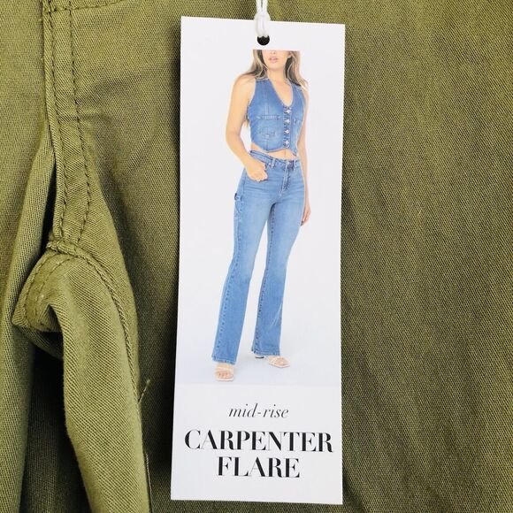 RE GENERATION WOMEN'S JEANS CARPENTER FLARE MID RISE GREEN DEMIN SIZE 7/28  172 - Picture 7 of 11
